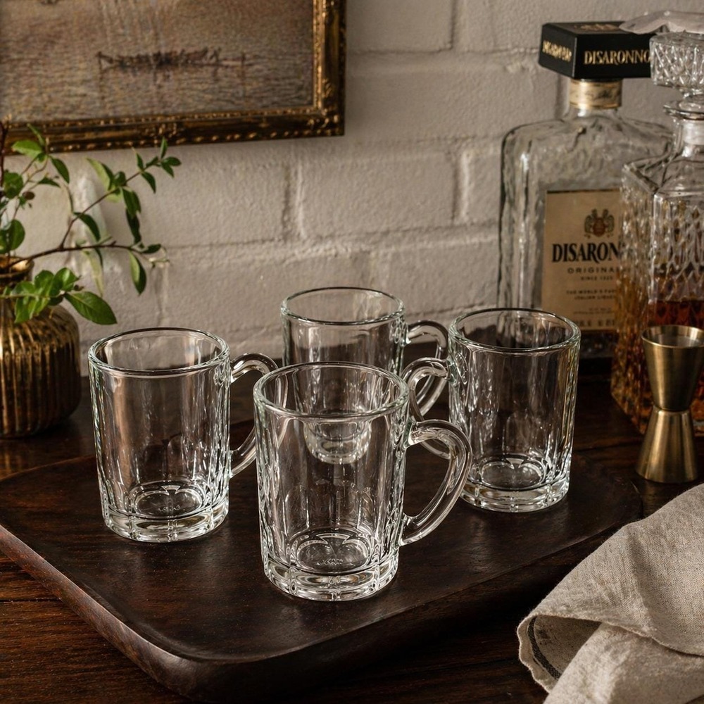 Arcoroc France Glass Cordial Mugs Set of 4 Paneled Shot Glass Vintage Barware